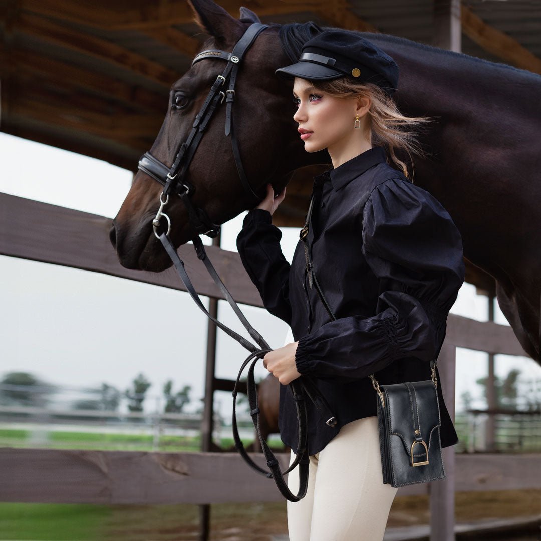 Urban Equestrian  Devon Deluxe Phone Bag - Luxury Leather Handbag in Black