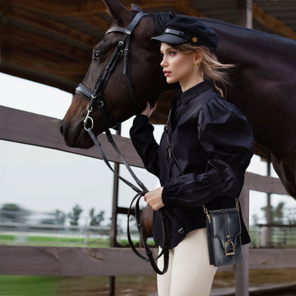 Urban Equestrian  Devon Deluxe Phone Bag - Luxury Leather Handbag in Black