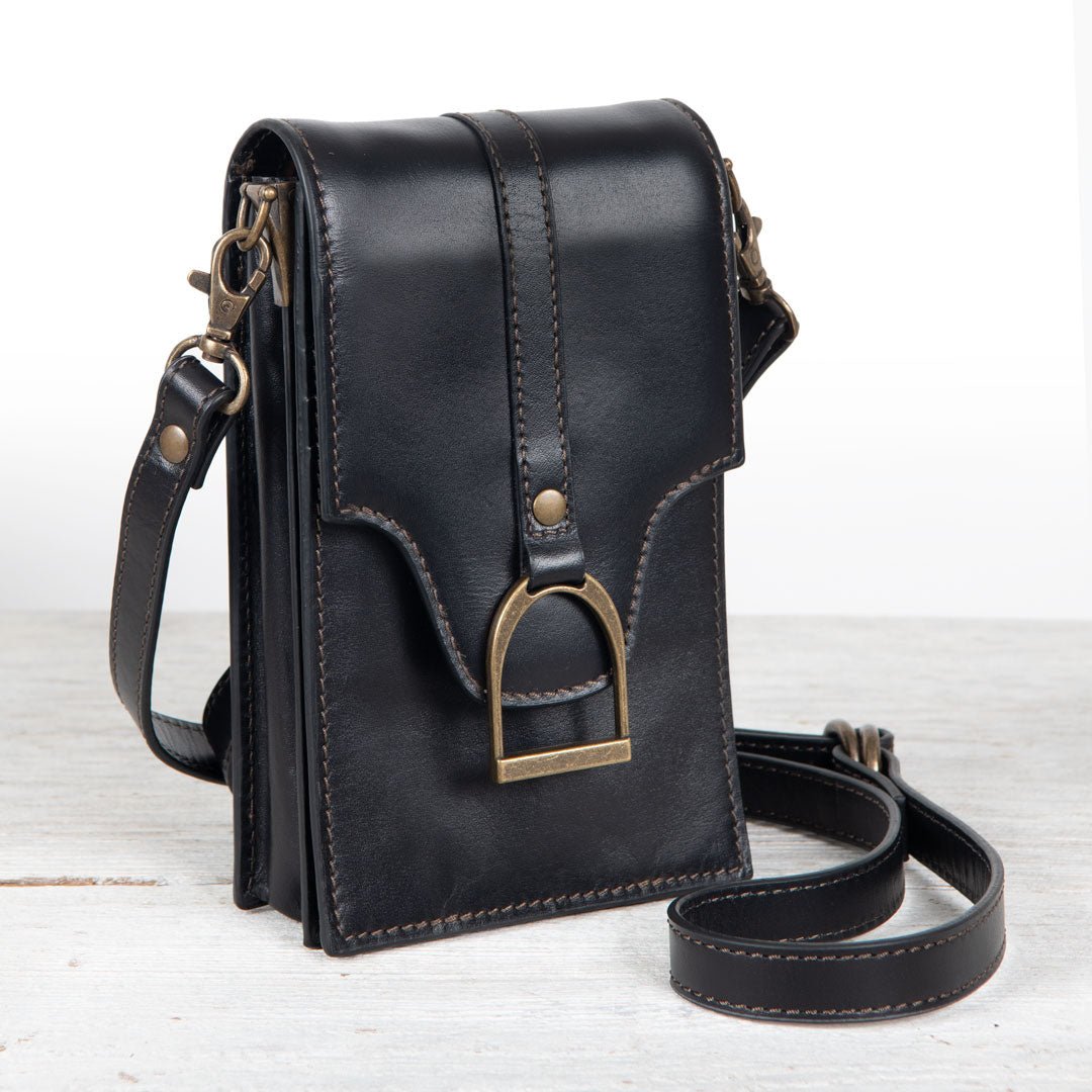 Urban Equestrian  Devon Deluxe Phone Bag - Luxury Leather Handbag in Black