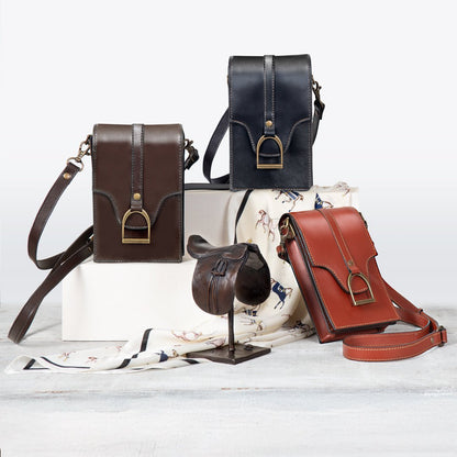 Urban Equestrian  Devon Deluxe Phone Bag - Luxury Leather Handbag in Black