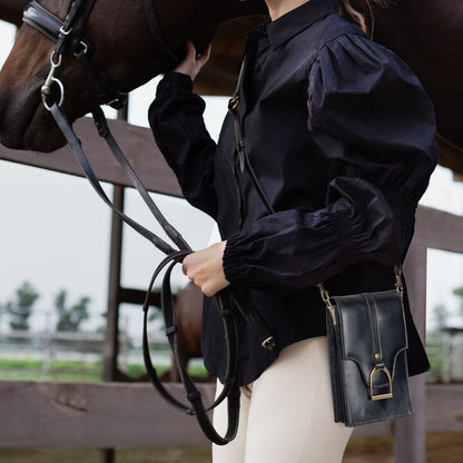 Urban Equestrian  Devon Deluxe Phone Bag - Luxury Leather Handbag in Black