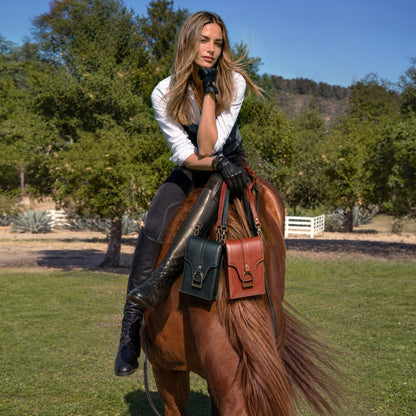 Urban Equestrian  Devon Deluxe Phone Bag - Luxury Leather Handbag in Black