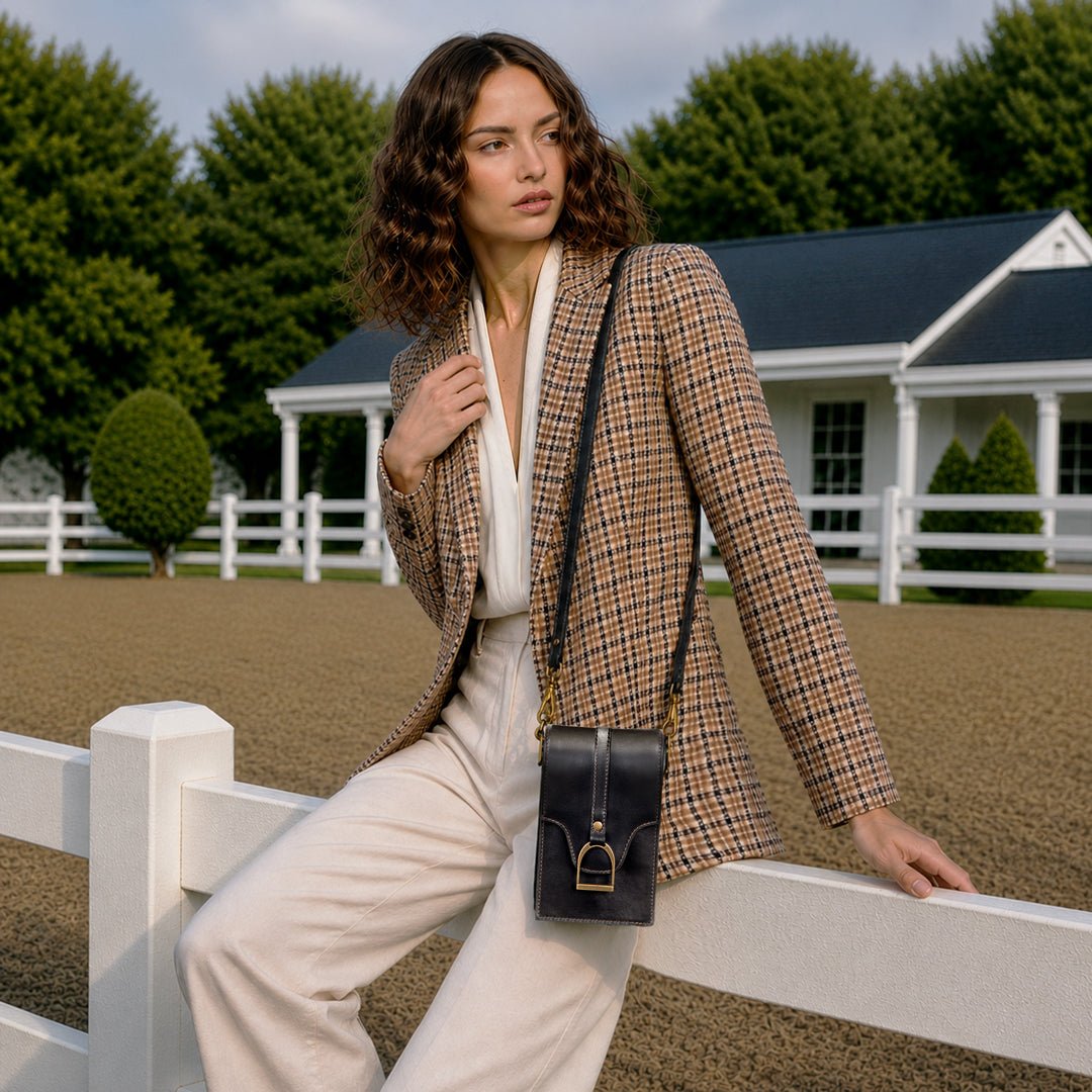 Urban Equestrian  Devon Deluxe Phone Bag - Luxury Leather Handbag in Black