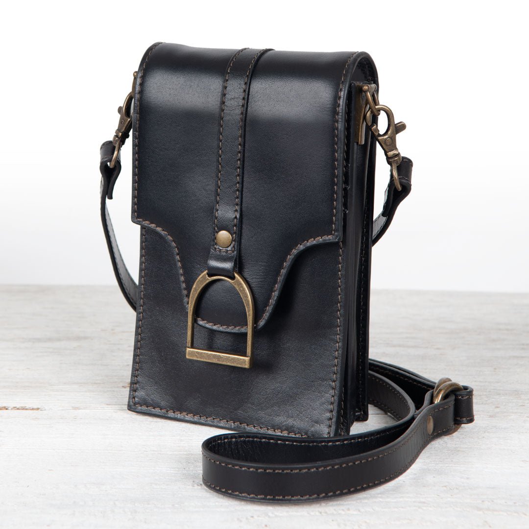 Urban Equestrian  Devon Deluxe Phone Bag - Luxury Leather Handbag in Black