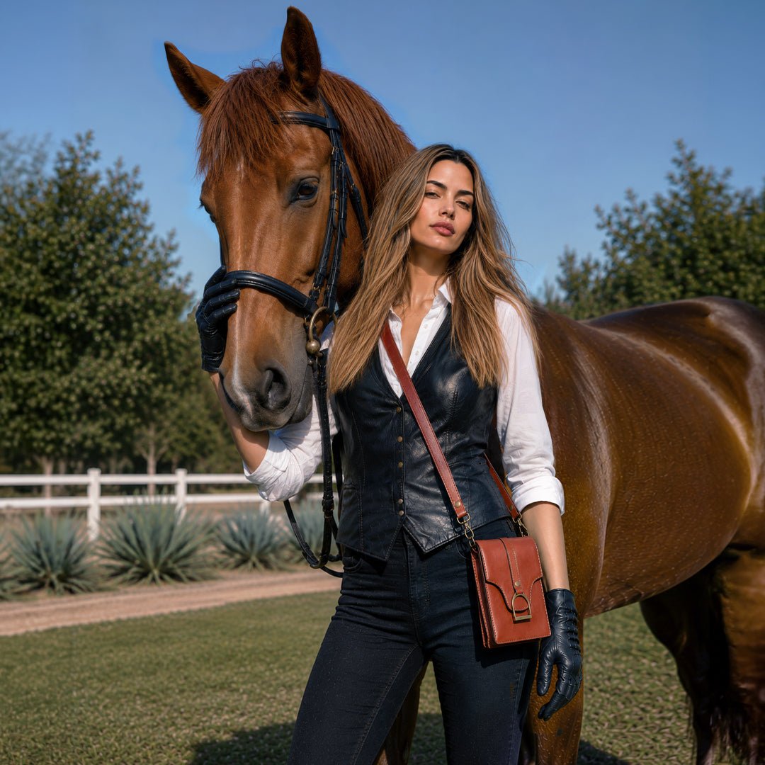 Urban Equestrian  Devon Deluxe Phone Bag - Luxury Leather Handbag in Cognac