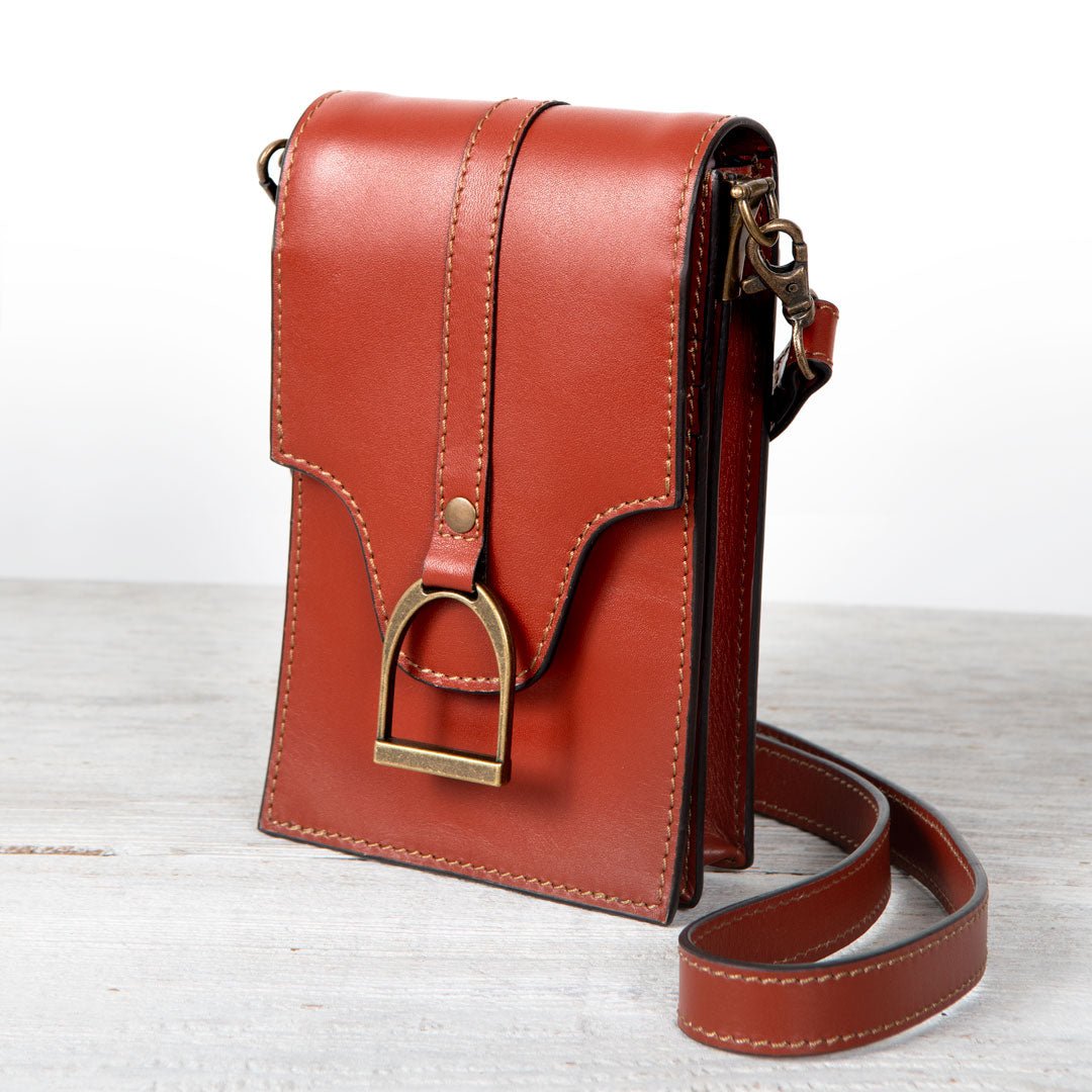 Urban Equestrian  Devon Deluxe Phone Bag - Luxury Leather Handbag in Cognac