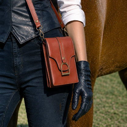 Urban Equestrian  Devon Deluxe Phone Bag - Luxury Leather Handbag in Cognac