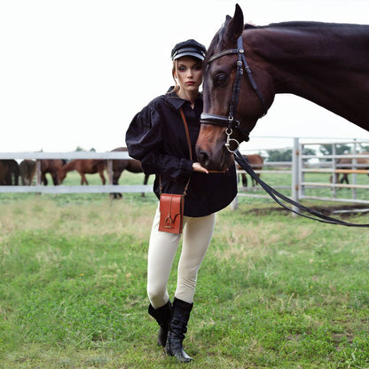 Urban Equestrian  Devon Deluxe Phone Bag - Luxury Leather Handbag in Cognac