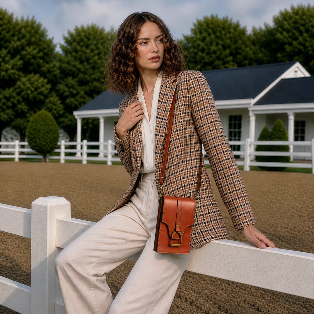Urban Equestrian  Devon Deluxe Phone Bag - Luxury Leather Handbag in Cognac