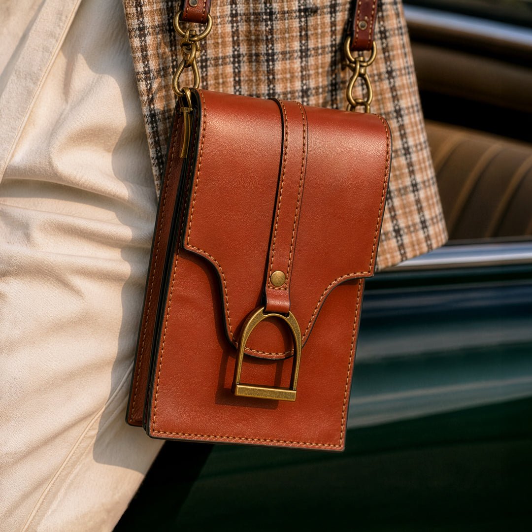 Urban Equestrian  Devon Deluxe Phone Bag - Luxury Leather Handbag in Cognac