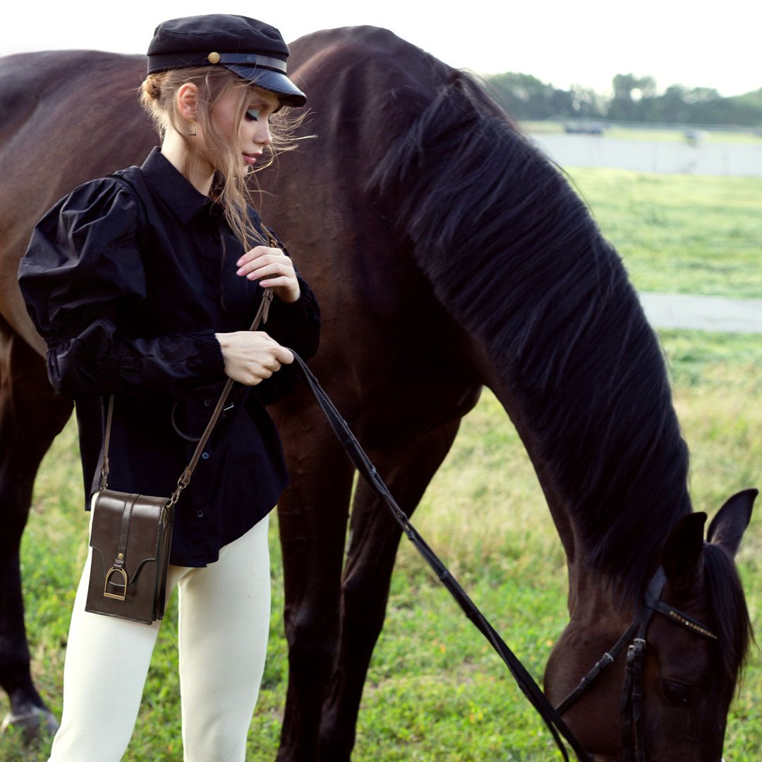 Urban Equestrian  Devon Deluxe Phone Bag - Luxury Leather Handbag in Deep Brown