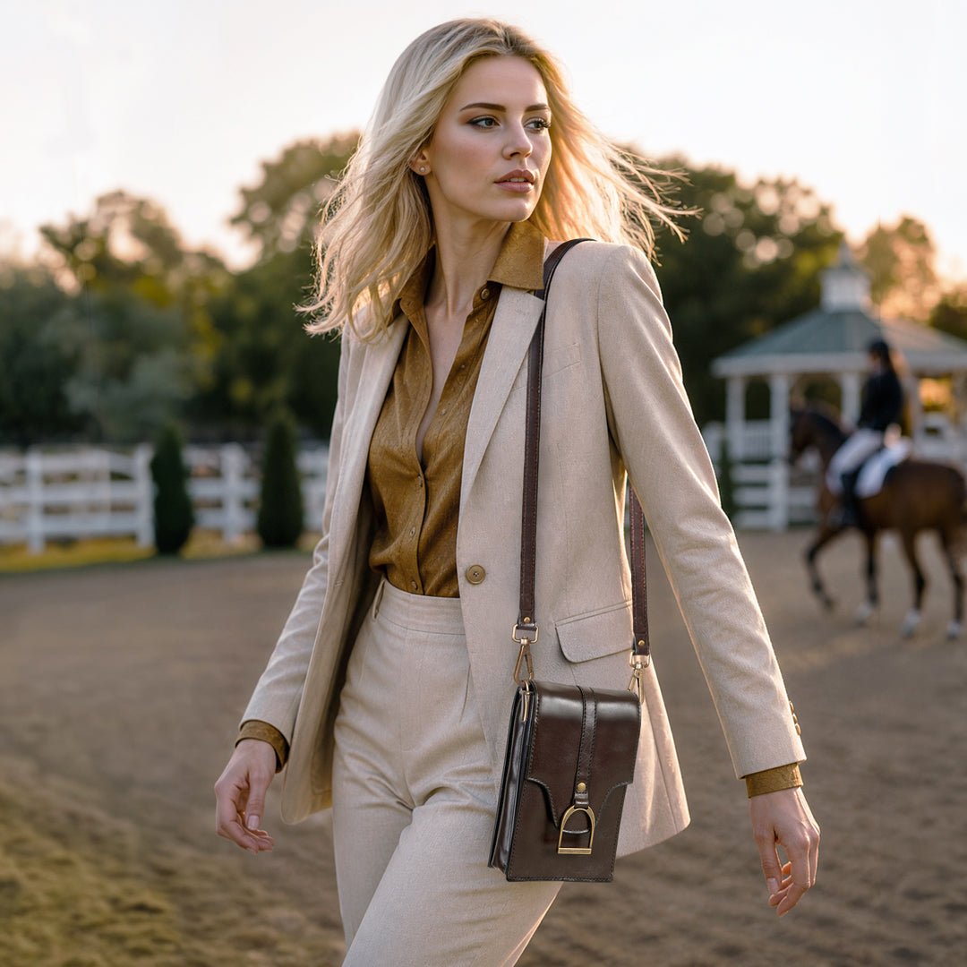 Urban Equestrian  Devon Deluxe Phone Bag - Luxury Leather Handbag in Deep Brown