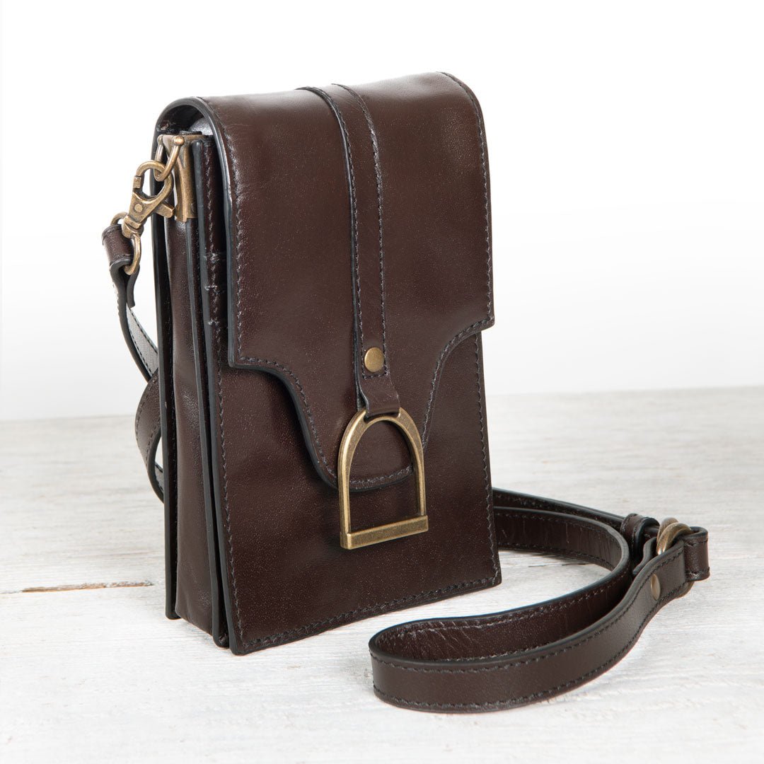Urban Equestrian  Devon Deluxe Phone Bag - Luxury Leather Handbag in Deep Brown