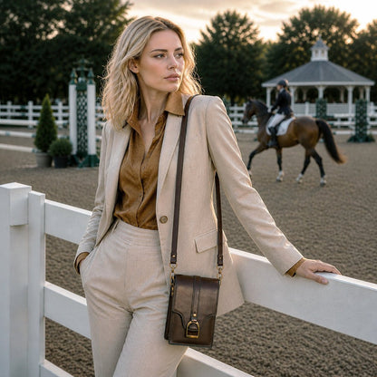 Urban Equestrian  Devon Deluxe Phone Bag - Luxury Leather Handbag in Deep Brown