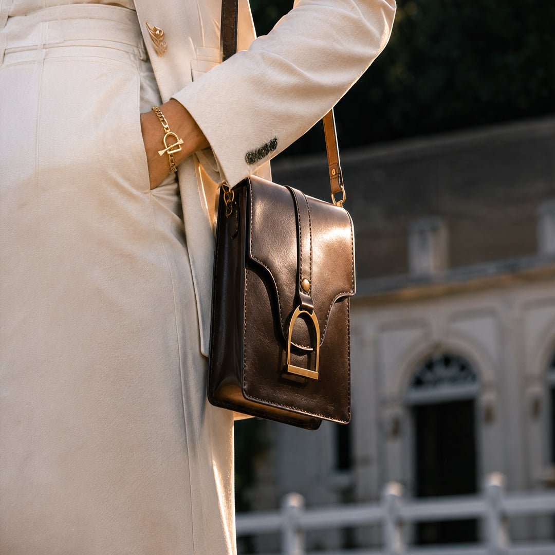 Urban Equestrian  Devon Deluxe Phone Bag - Luxury Leather Handbag in Deep Brown