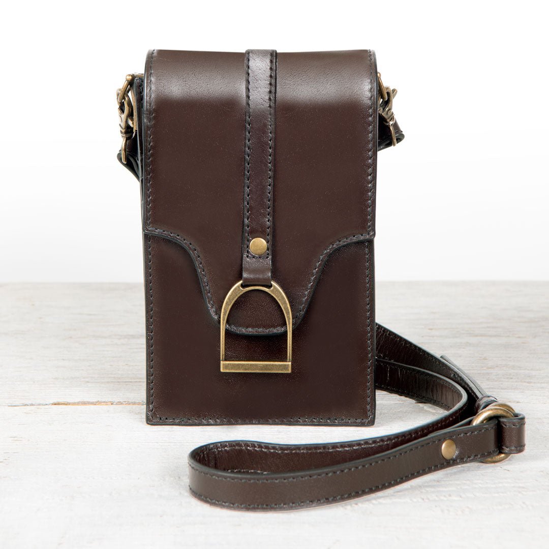 Urban Equestrian  Devon Deluxe Phone Bag - Luxury Leather Handbag in Deep Brown