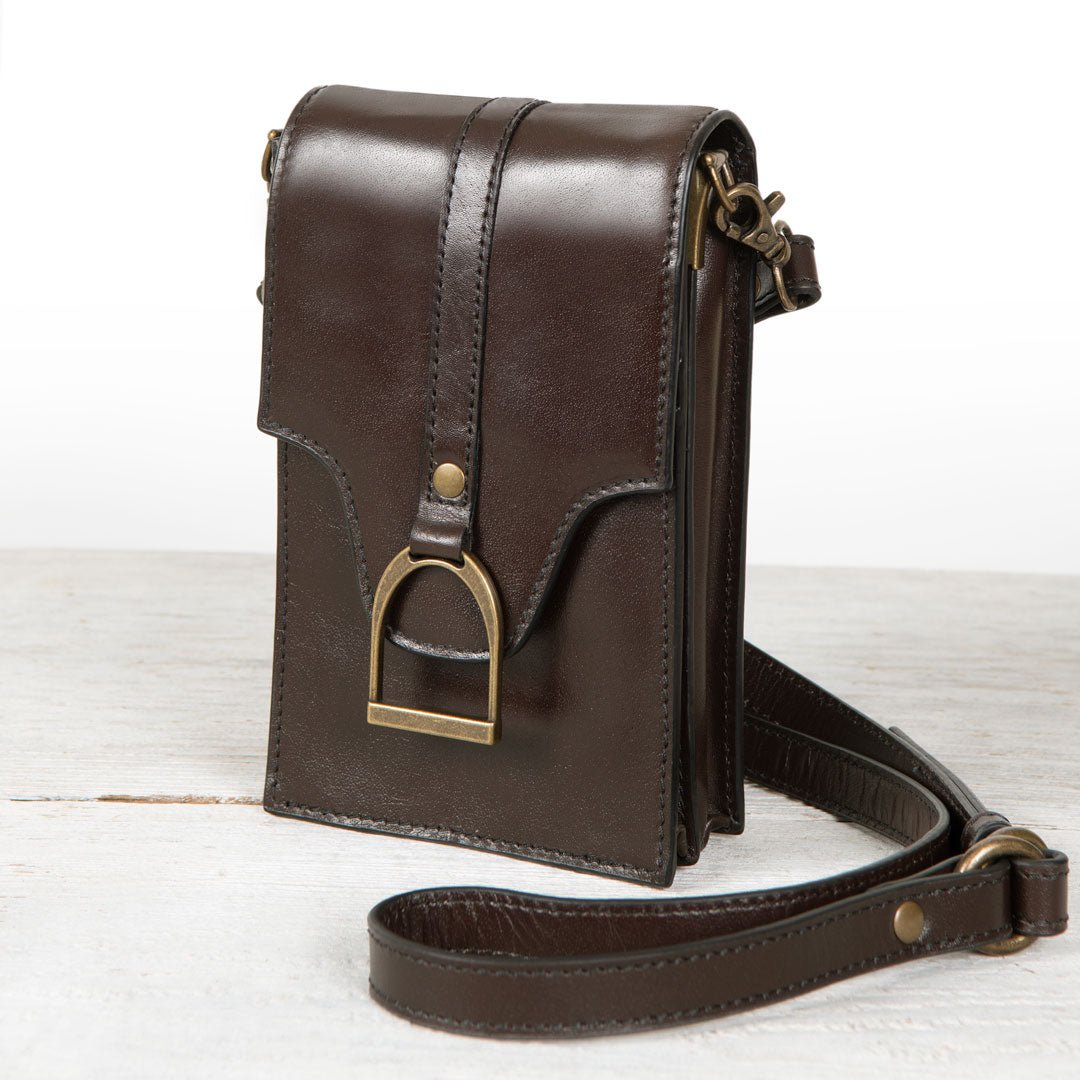 Urban Equestrian  Devon Deluxe Phone Bag - Luxury Leather Handbag in Deep Brown