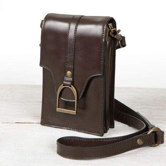 Urban Equestrian  Devon Deluxe Phone Bag - Luxury Leather Handbag in Deep Brown