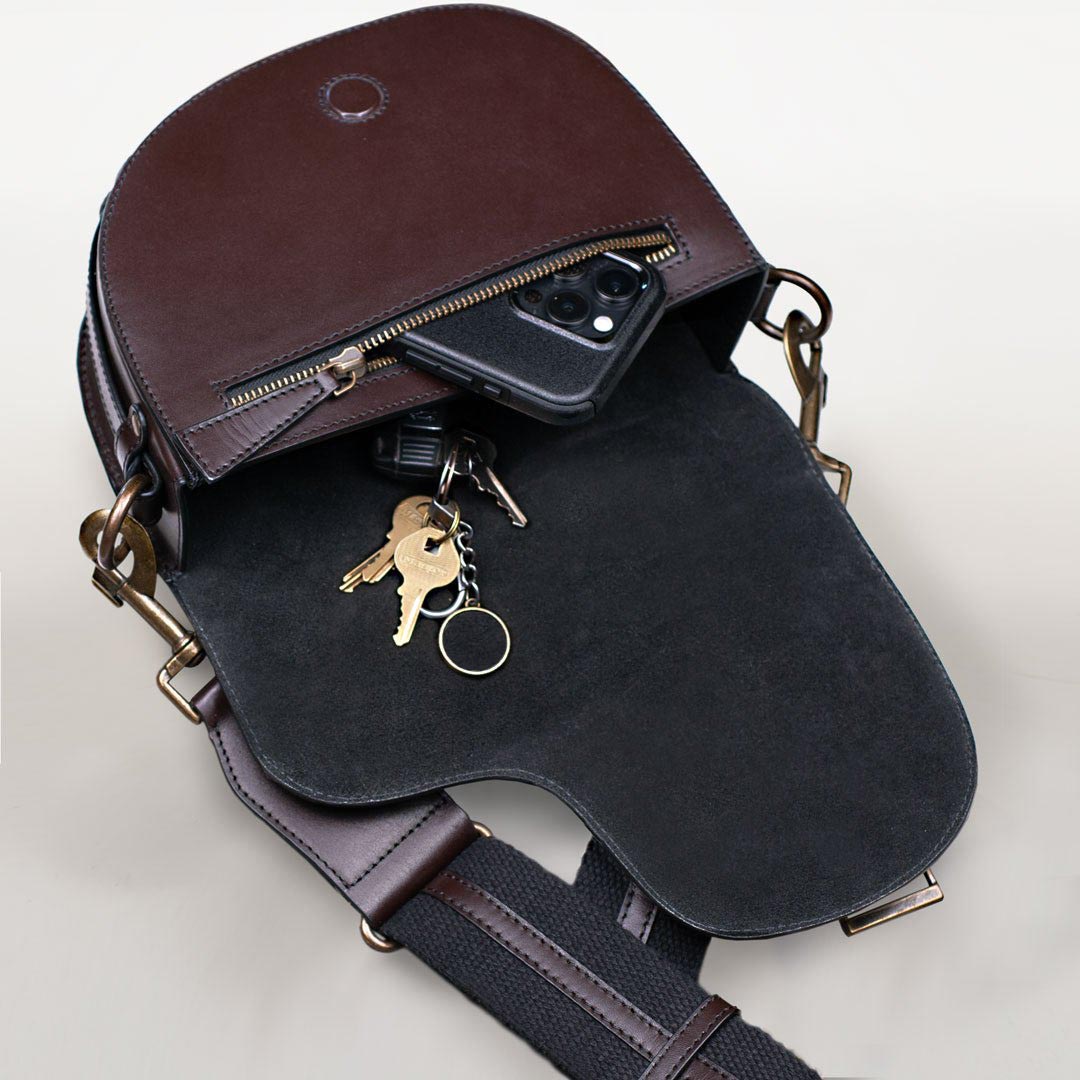 Urban Equestrian  Signature Saddle Bag - Luxury Leather Handbag in Deep Brown