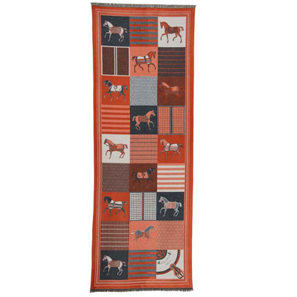 Urban Equestrian  Devon -  Tangerine Equestrian Motif Luxe Shawl