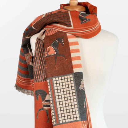 Urban Equestrian  Devon -  Tangerine Equestrian Motif Luxe Shawl