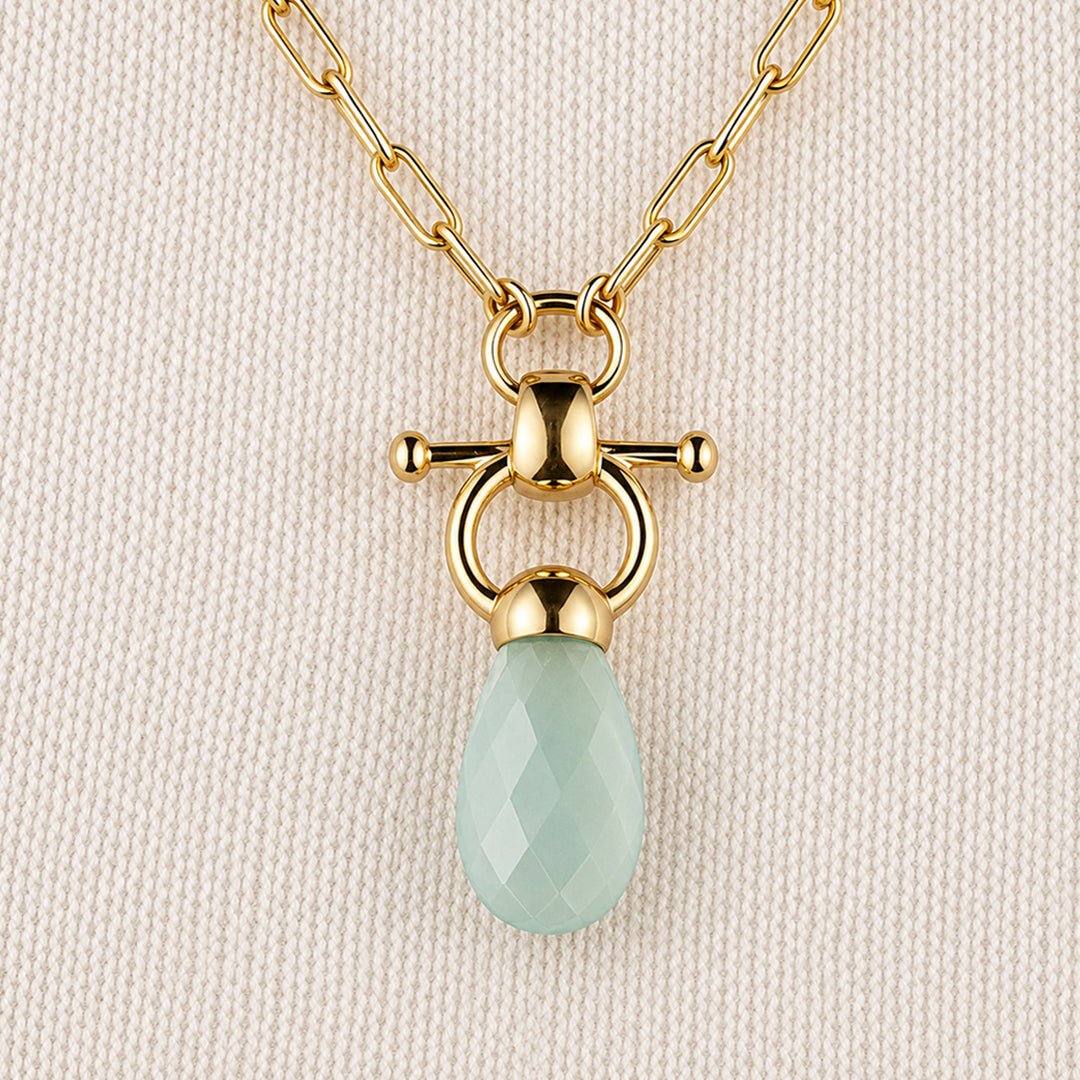 Urban Equestrian  Droplette - Aqua Chalcedony Equestrian Horse Bit Necklace in Gold