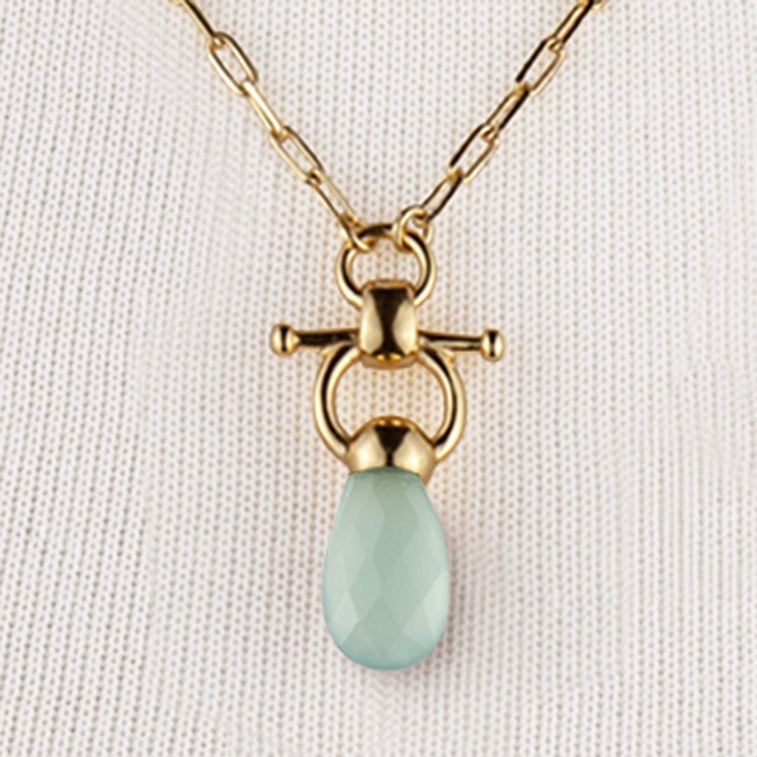 Urban Equestrian  Droplette - Aqua Chalcedony Equestrian Horse Bit Necklace in Gold