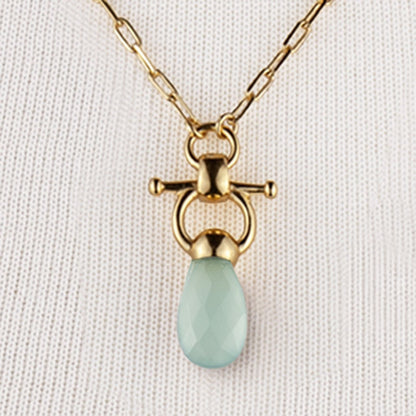 Urban Equestrian  Droplette - Aqua Chalcedony Equestrian Horse Bit Necklace in Gold
