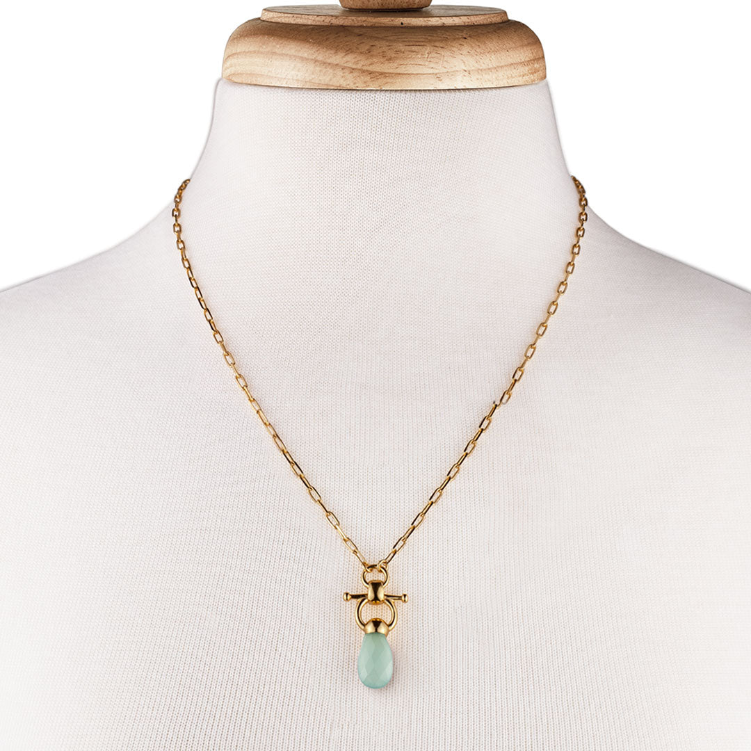 Urban Equestrian  Droplette - Aqua Chalcedony Equestrian Horse Bit Necklace in Gold