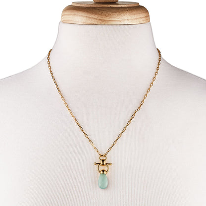 Urban Equestrian  Droplette - Aqua Chalcedony Equestrian Horse Bit Necklace in Gold