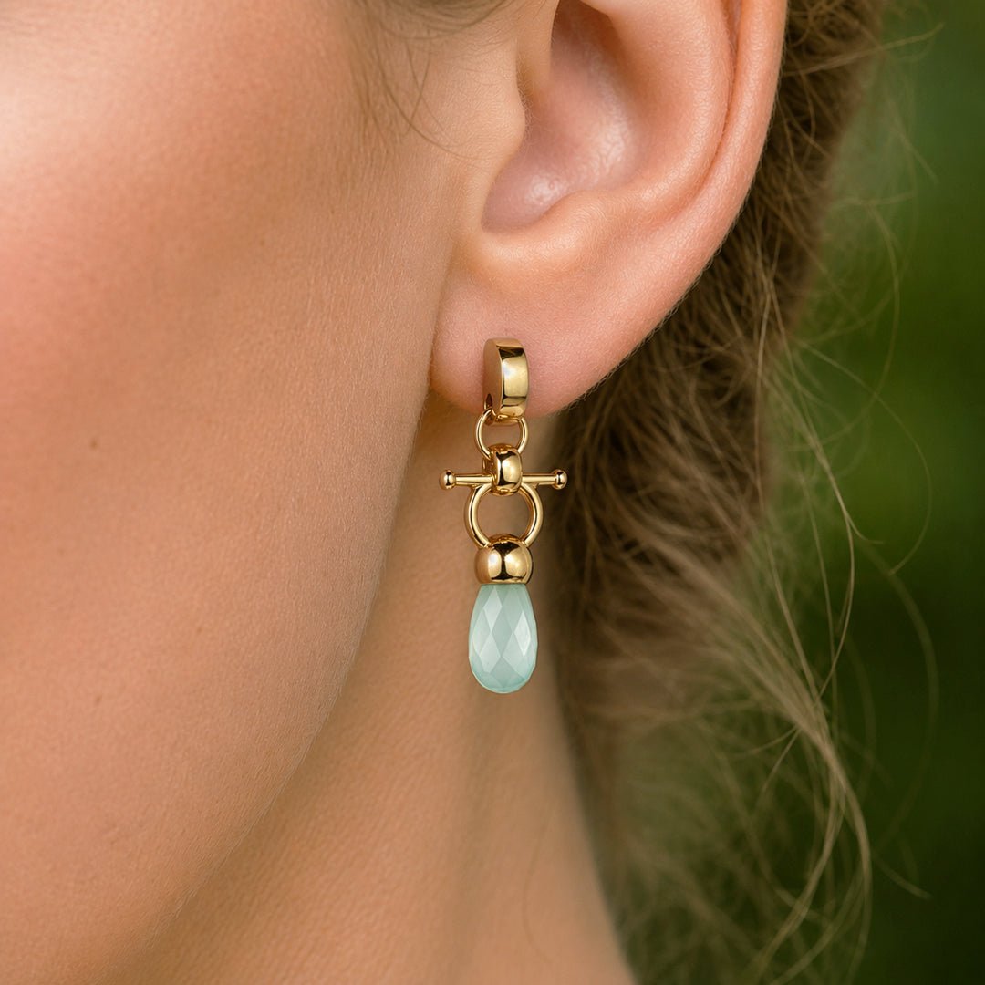 Urban Equestrian  Droplette - Aqua Chalcedony Horse Bit Equestrian Earring in Gold