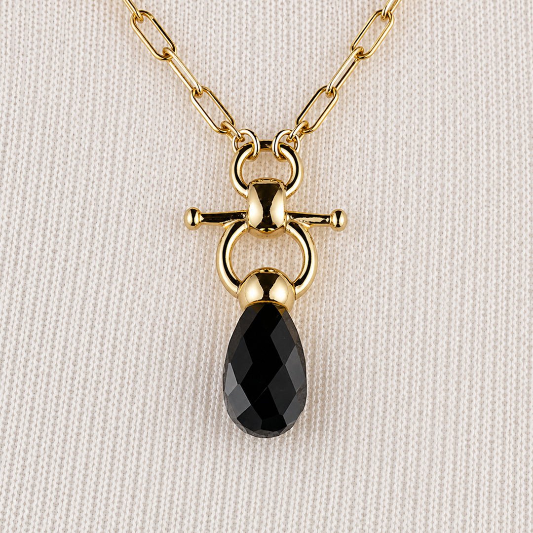 Urban Equestrian  Droplette - Black Onyx Equestrian Horse Bit Necklace in Gold