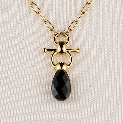 Urban Equestrian  Droplette - Black Onyx Equestrian Horse Bit Necklace in Gold