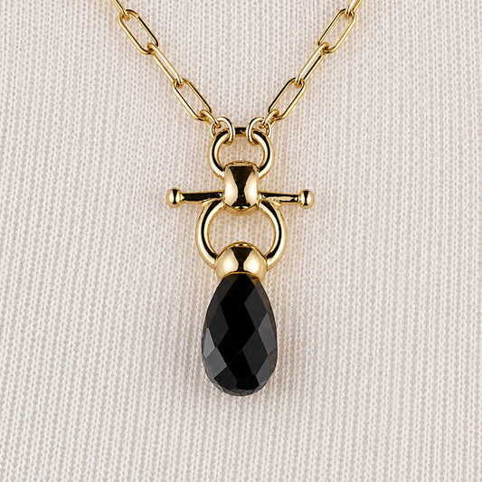 Urban Equestrian  Droplette - Black Onyx Equestrian Horse Bit Necklace in Gold