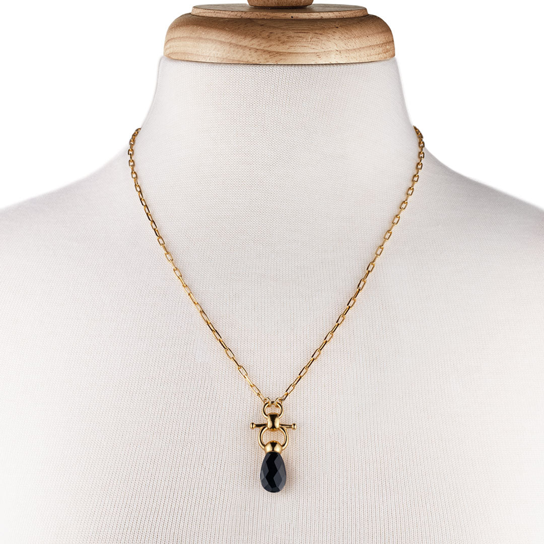 Urban Equestrian  Droplette - Black Onyx Equestrian Horse Bit Necklace in Gold