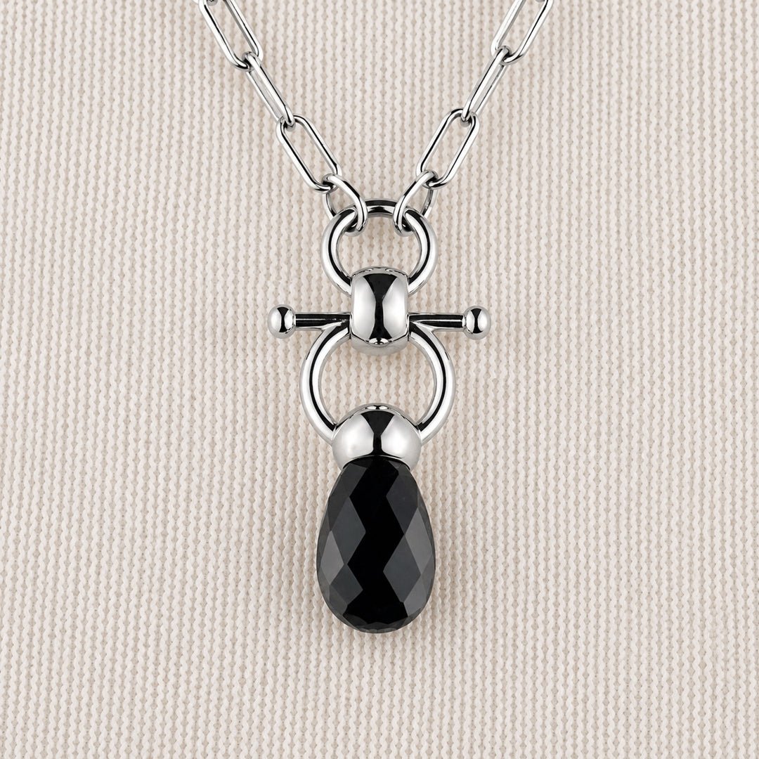 Urban Equestrian  Droplette - Black Onyx Equestrian Horse Bit Necklace in Silver