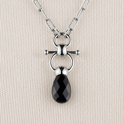 Urban Equestrian  Droplette - Black Onyx Equestrian Horse Bit Necklace in Silver