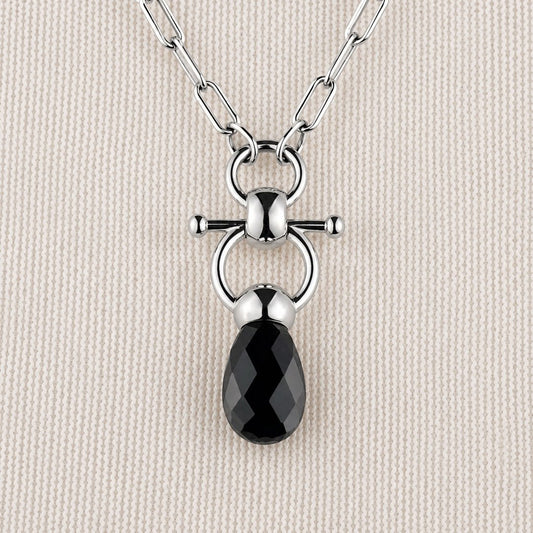 Urban Equestrian  Droplette - Black Onyx Equestrian Horse Bit Necklace in Silver