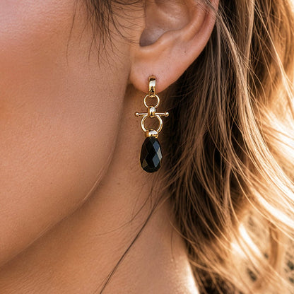 Urban Equestrian  Droplette - Black Onyx Horse Bit Earring Equestrian in Gold