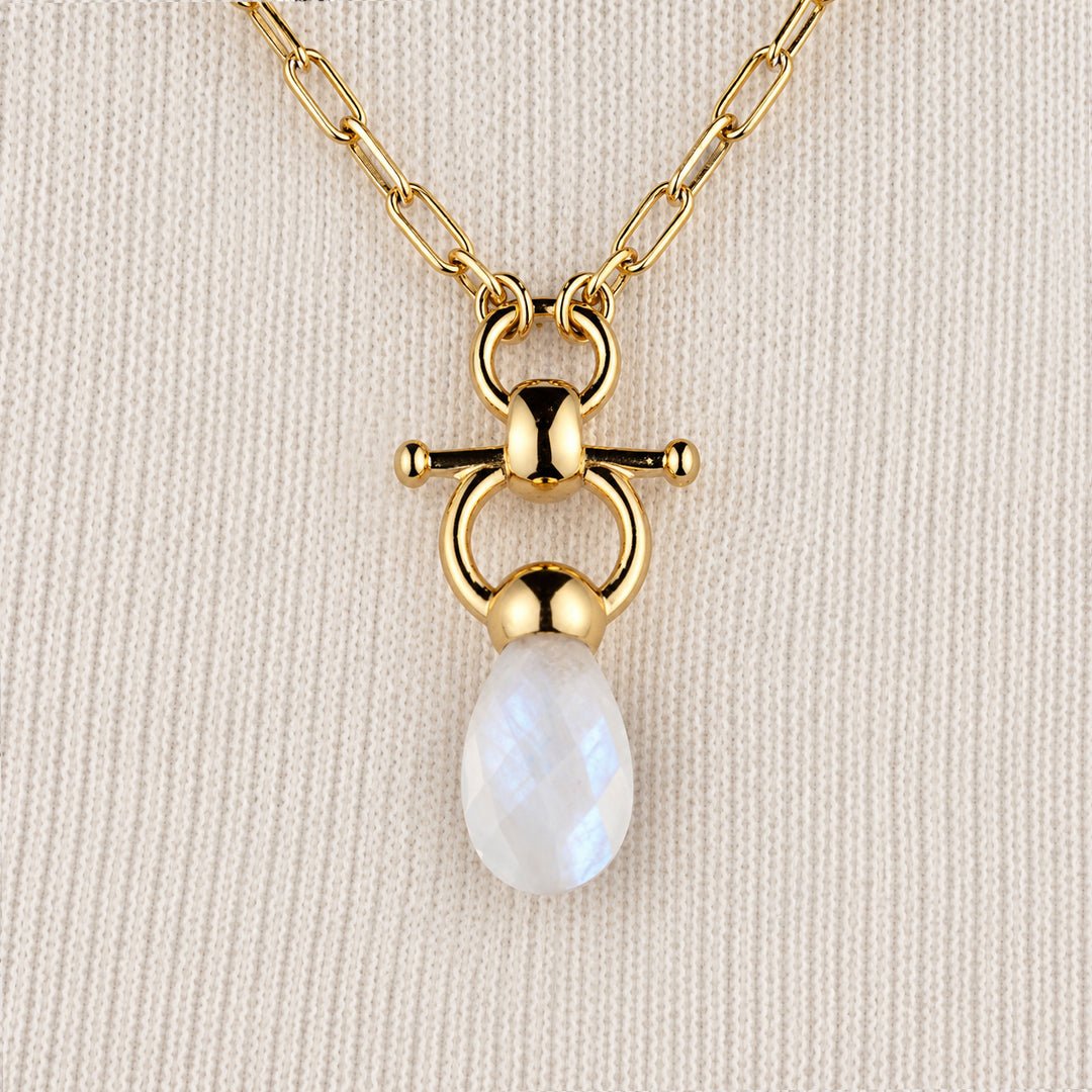 Urban Equestrian  Droplette - Moonstone Equestrian Horse Bit Necklace in Gold
