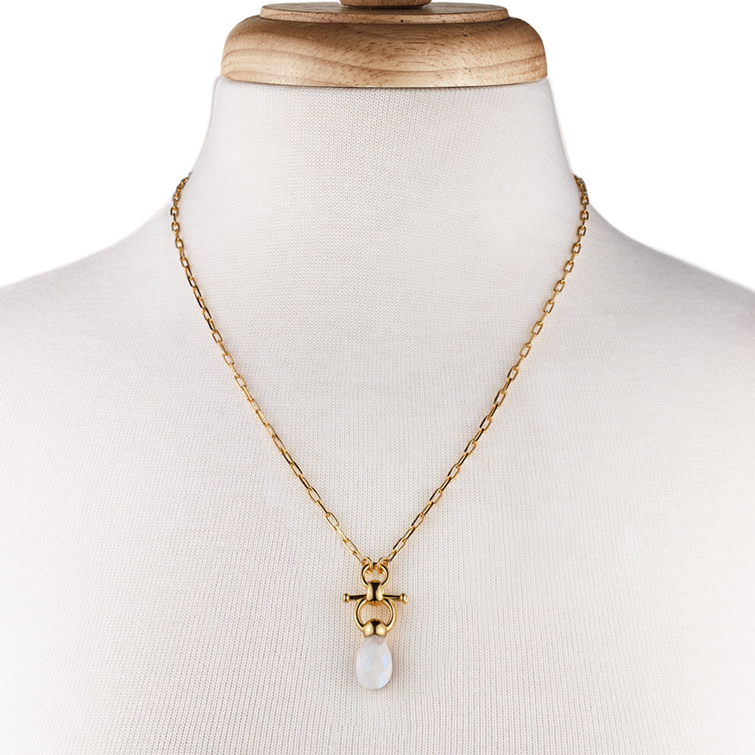 Urban Equestrian  Droplette - Moonstone Equestrian Horse Bit Necklace in Gold