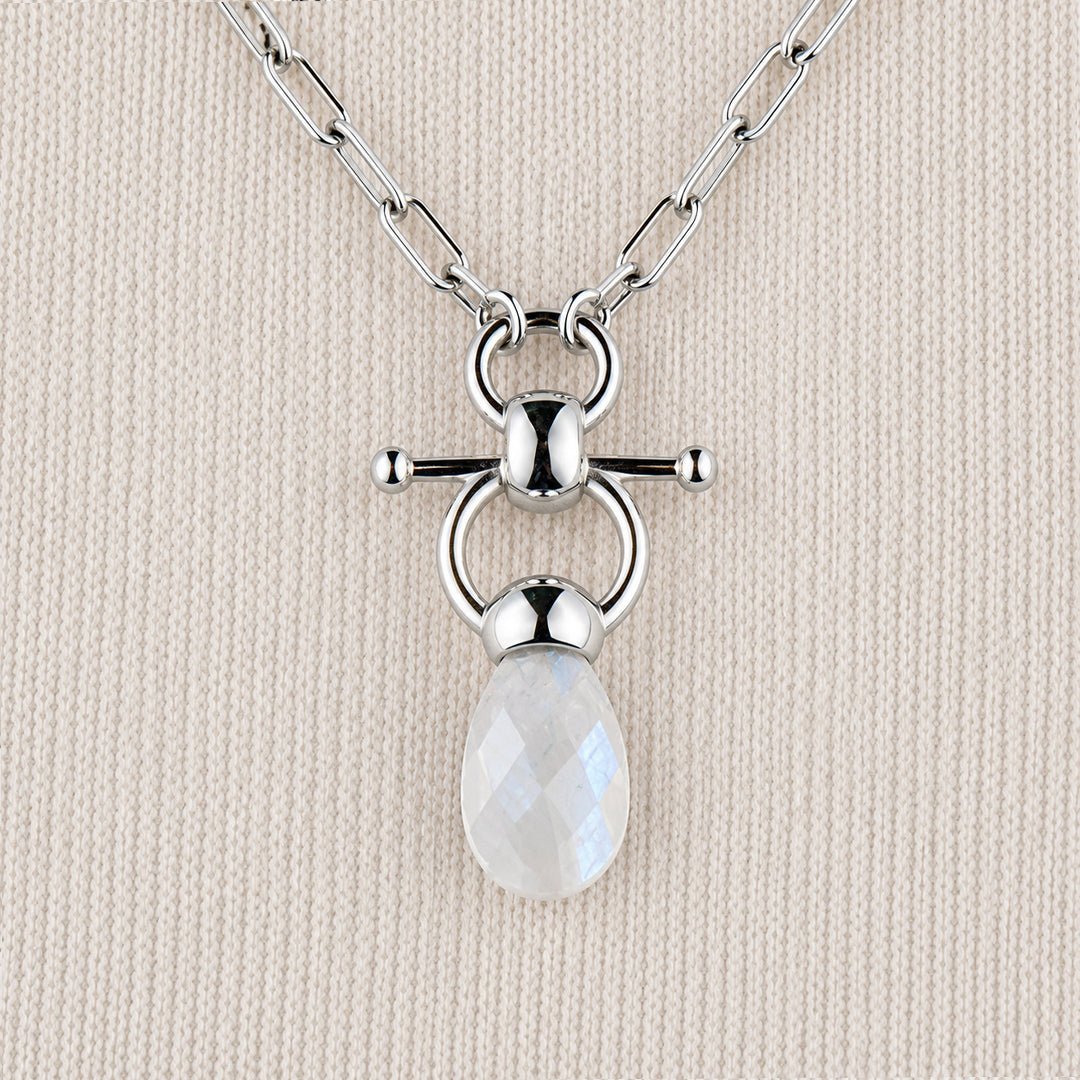 Urban Equestrian  Droplette - Moonstone Equestrian Horse Bit Necklace in Silver