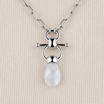 Urban Equestrian  Droplette - Moonstone Equestrian Horse Bit Necklace in Silver