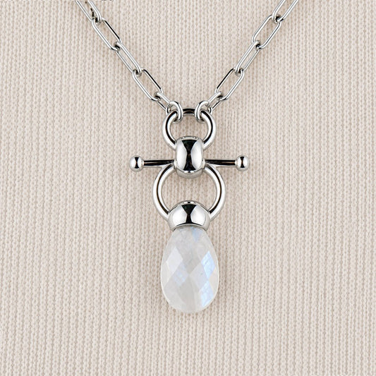 Urban Equestrian  Droplette - Moonstone Equestrian Horse Bit Necklace in Silver