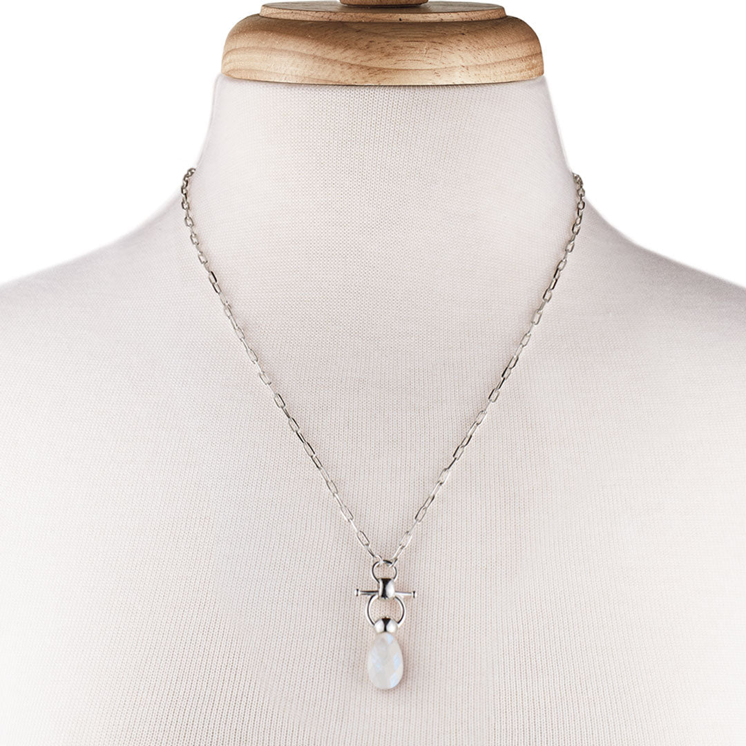 Urban Equestrian  Droplette - Moonstone Equestrian Horse Bit Necklace in Silver