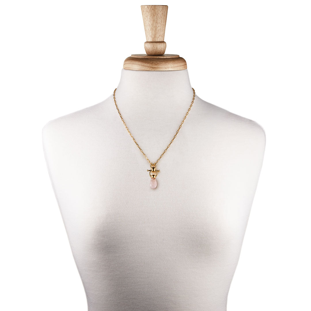 Urban Equestrian  Droplette - Rose Quartz Equestrian Horse Bit Necklace in Gold
