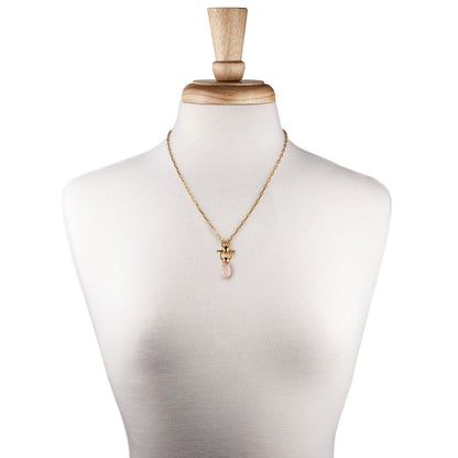 Urban Equestrian  Droplette - Rose Quartz Equestrian Horse Bit Necklace in Gold