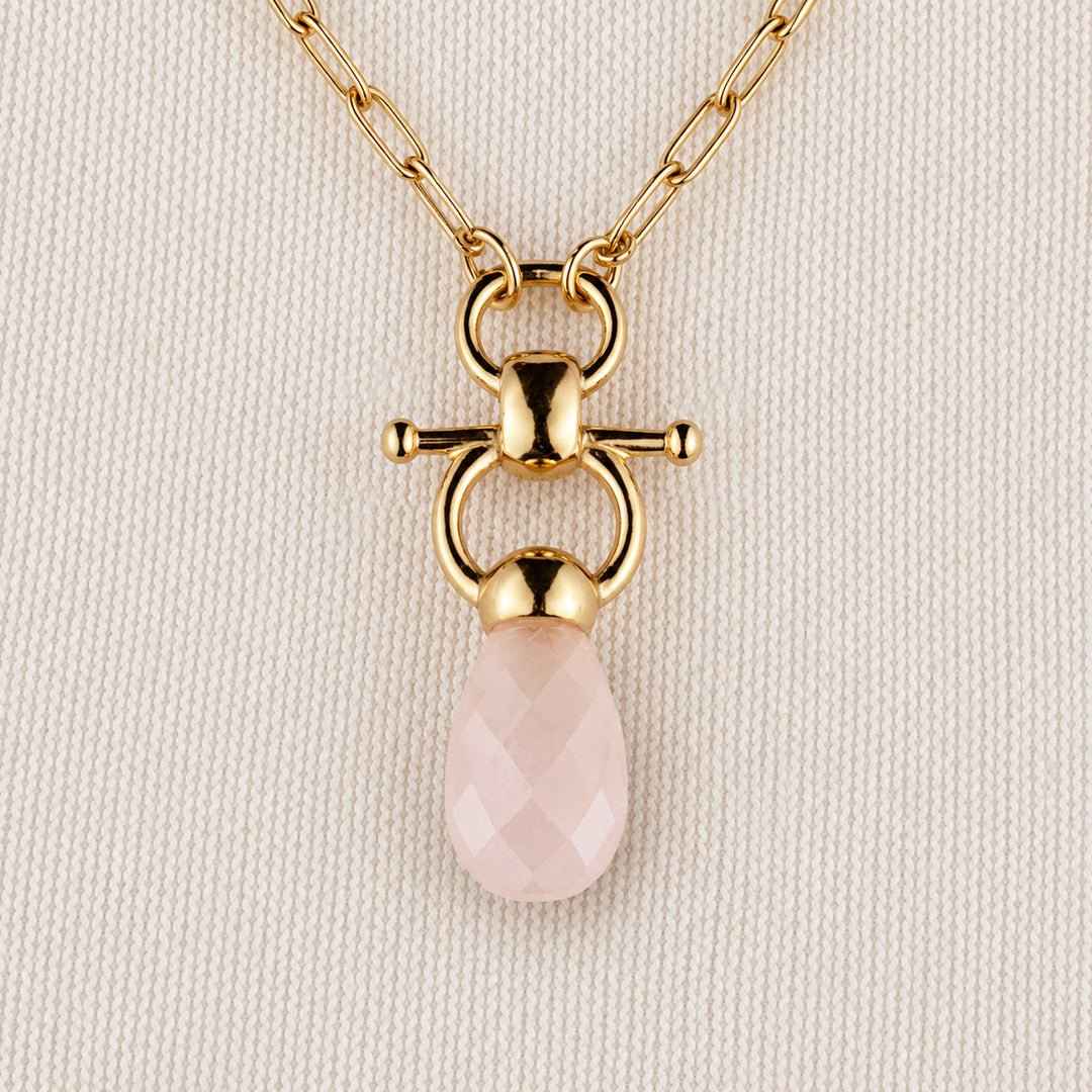 Urban Equestrian  Droplette - Rose Quartz Equestrian Horse Bit Necklace in Gold