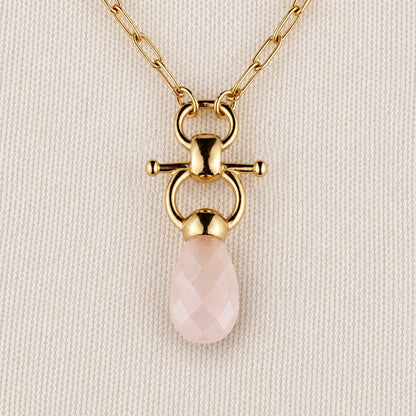 Urban Equestrian  Droplette - Rose Quartz Equestrian Horse Bit Necklace in Gold