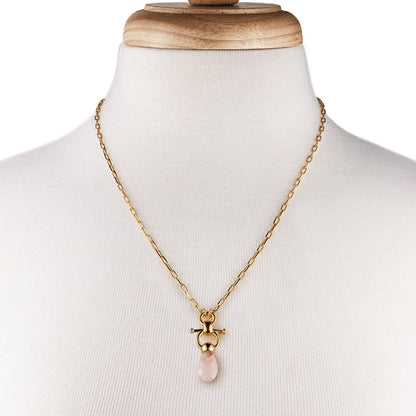 Urban Equestrian  Droplette - Rose Quartz Equestrian Horse Bit Necklace in Gold